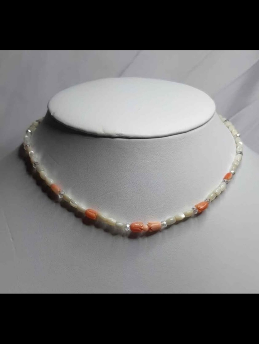 Genuine Carved Coral and Mother of Pearl Necklace